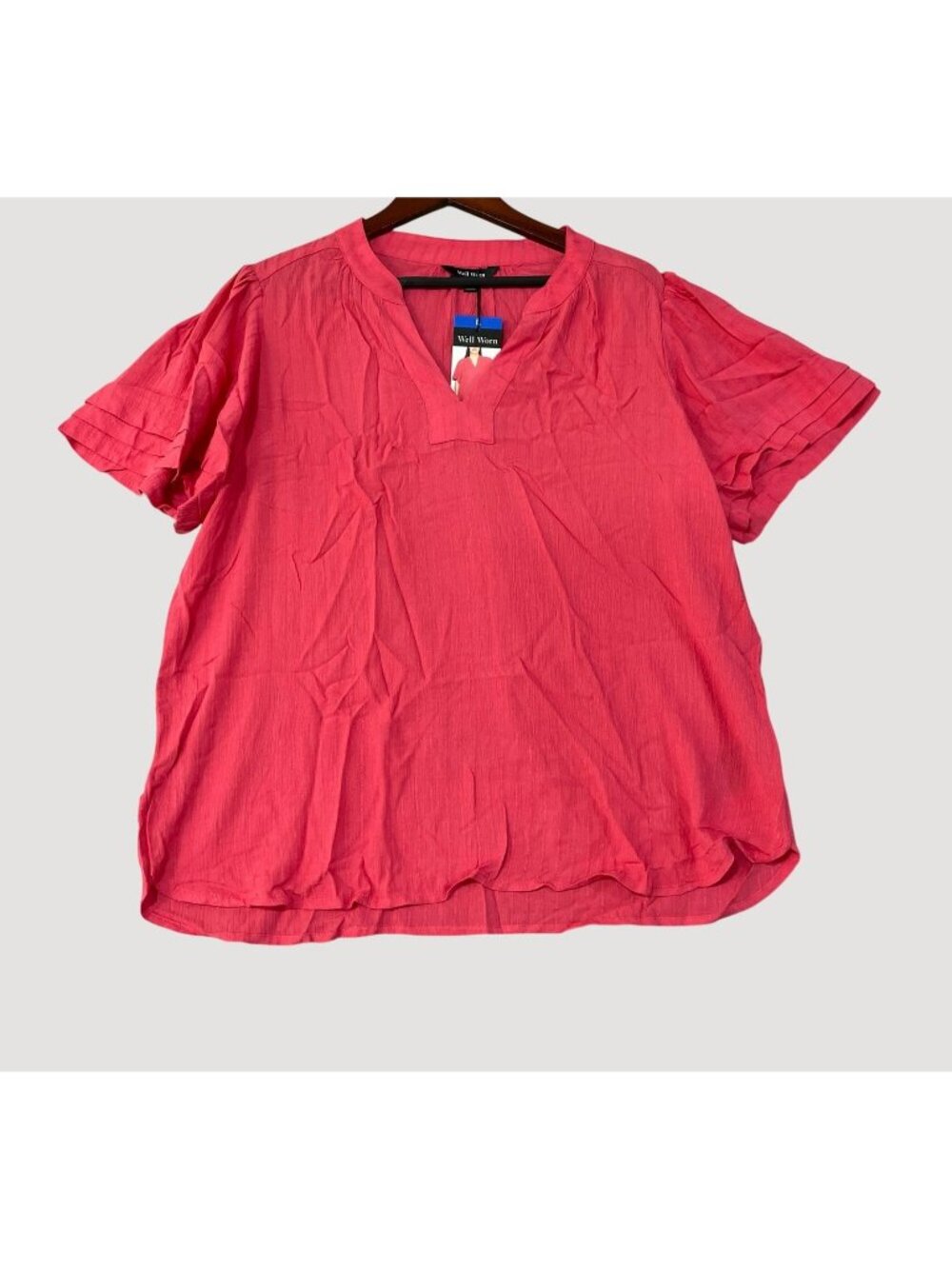 NWT Well Worn Women's L Blouse Red Viscose Lightweight Short Sleeve Tunic Top